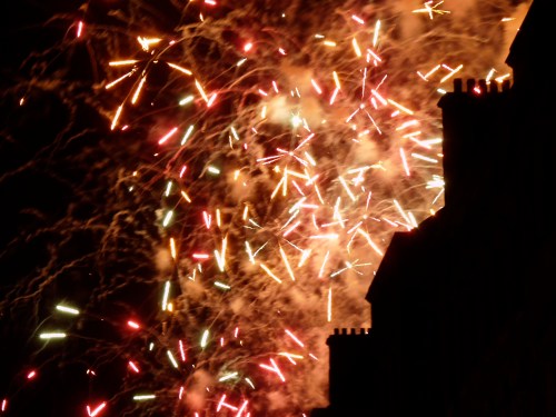 Edinburgh chimney tops and fireworks