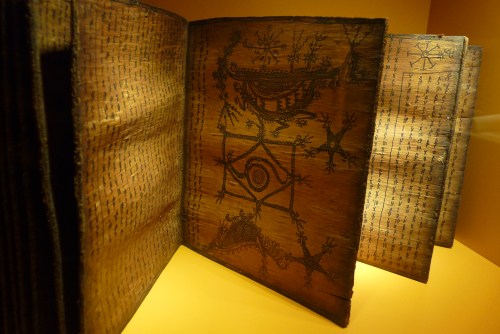 Early books displayed on the second floor of the paper museum